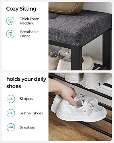 SONGMICS Shoe Bench, Storage Bench, Entryway Bench with Cushion | Shoe Shelf with Seat, Space-Saving, Modern Style, 31.9"W, Dark Gray and Ink Black ULBS57GYZ