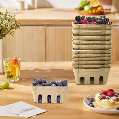 50 Pack Natural Pulp Fiber Berry Baskets with Blank Label for Vegetables Strawberry Blueberry Raspberry Egg, Farmer Market Produce Basket Containers Grocery Store Supplies Fruit Stand Supplies