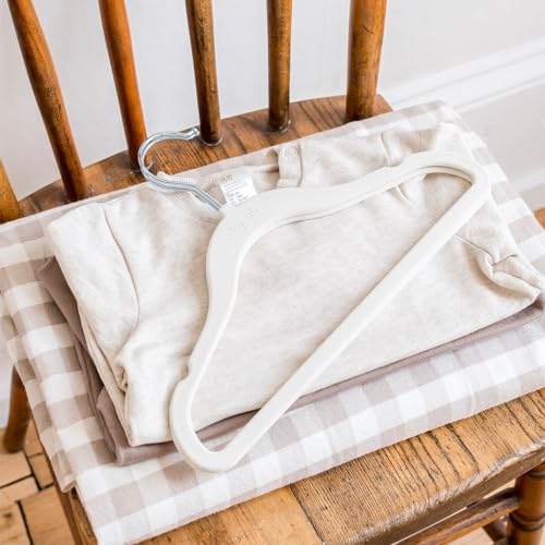 3 Sprouts Velvet Baby Hangers, Non Slip Slim, Cream, 30 Pack | Non-slip velvet, Notched shoulders, 360-degree swivel hook, 11.75 x 8 in, Infant and toddler clothes, Soft colors for nursery
