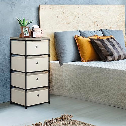 Fabric Storage Chest, Drawer Clothes Organizer - 4... (Off White)