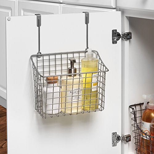 Spectrum Hanging Baskets for Organizing (Large, Satin Nickel) - Grid Over the Cabinet Wire Basket for Kitchen or Bathroom - Door Hanging Storage Organizer for Cleaning Supplies, Washcloths, & Towels