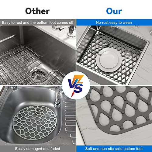 Silicone Sink Mat 2PCS TOOVEM Sink Protectors for Kitchen Sinks | 13.58 x 11.6 inch Sink Protectors for Kitchen Sinks, Folding Grid for Bottom of Farmhouse Stainless Steel Porcelain Sink