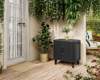 Keter Velo 30 Gallon Outdoor Storage Cabinet (2 Pack), Weather‑Resistant Resin Deck Boxes with Steel Reinforcement, Lockable, Wood‑Look Graphite