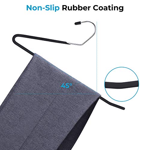 JS Hanger Non Slip Pants Hangers 30 Pack Open Ended Easy Slid Slacks Hangers, Durable Anti-Rust Space Saving Metal Jeans Hangers, Chrome and Black Friction