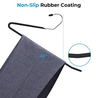JS Hanger Non Slip Pants Hangers 30 Pack Open Ended Easy Slid Slacks Hangers, Durable Anti-Rust Space Saving Metal Jeans Hangers, Chrome and Black Friction