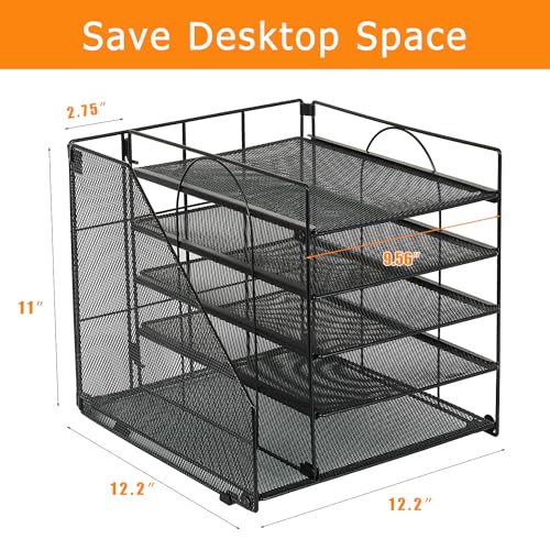 Desk Organizers and Accessories, 5-Tier Paper Letter Tray Organizer with File Holder, Desktop Organizer for Office Supplies (Black)
