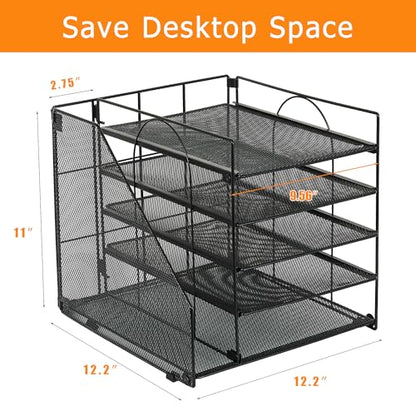 Desk Organizers and Accessories, 5-Tier Paper Letter Tray Organizer with File Holder, Desktop Organizer for Office Supplies (Black)