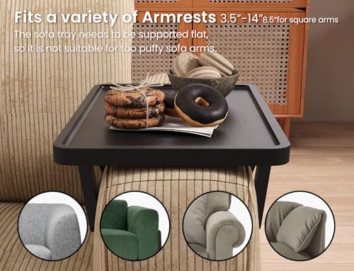 2 Pack Bamboo Couch Arm Tray,Folding Sofa Armrest Table（Black） | Clip-On Couch Desk,Foldable, high load-bearing, Non-slip, no assembly，easy to wipe clean，Natural bamboo,Gift box