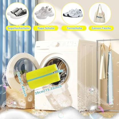 2Pcs Shoe Washing Machine Bags, Laundry Shoe Bags for Washer and | Dryer, Sturdy Zipper with Hook Design, Reusable Washing Bag for Sneaker, Tennis,Fits All Shoe Types & Sizes, （Yellow 2 Packs）