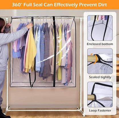 MISSLO 40" Hanging Garment Bags for Closet Storage Clear Garment Rack Cover Bottom Enclosed Cloth Cover Hanging Clothes Storage Bag Waterproof Clothes Protector for Suits, Coats, Sweaters, Shirts