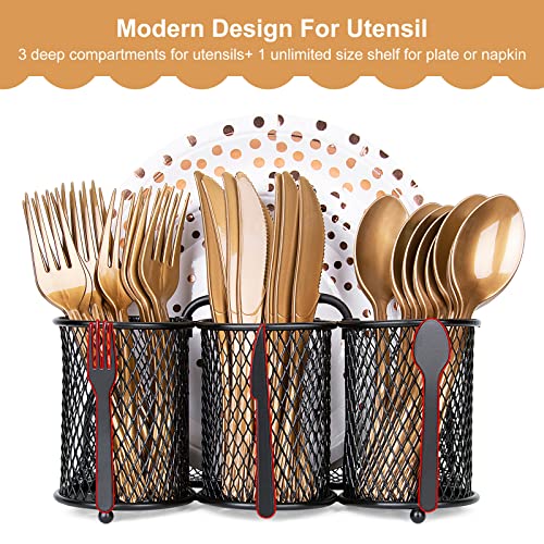 Utensil Organizer Silverware Caddy - Utensil Holde... (Black | Metal)