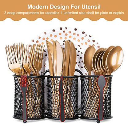 Utensil Organizer Silverware Caddy - Utensil Holde... (Black | Metal)