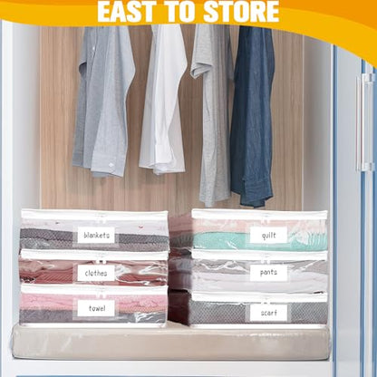 Plastic Storage Bags with Easy-Glide Zipper, Pack of 6, Durable Clear Vinyl Zippered Storage Bags for Clothes Sweaters Comforters Blankets Sheets Bedding (15.7 x 13.8 x 3.9 Inch, White)