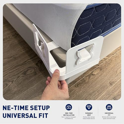 Bed Sheet Holders Lock for Corners - Bed Sheets Holder Heavy Duty in Place Set of 4 for All Mattress Sizes - Bed Sheet Mattress Holder Corner Keep Firm Tight (White)