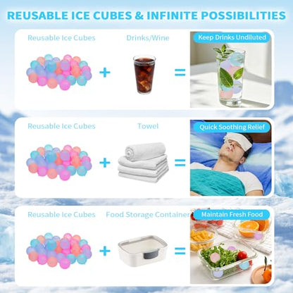 Reusable Ice Cubes for Coolers, Color-Changing, Round, 300 Pack | BPA-Free Plastic Ice Cubes, Fake Ice Look, Won't Dilute Flavor, Refreezable, Storage Bag, Whiskey Coffee Bars, Party Drinks