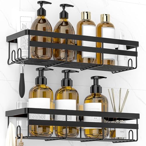 WOWBOX 2 Pack Adhesive Shower Caddies, No Drill Bathroom Shelves, Large | Stainless Steel Shower Shelf, Hanging Shower Organizers for Bathroom Storage, Home Decor, Bathroom Accessories