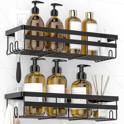 WOWBOX 2 Pack Adhesive Shower Caddies, No Drill Bathroom Shelves, Large | Stainless Steel Shower Shelf, Hanging Shower Organizers for Bathroom Storage, Home Decor, Bathroom Accessories