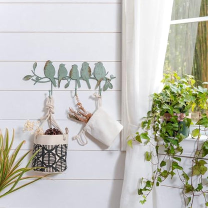 Vintage Metal Wall Mounted Coat Rack with 3 Hooks, Birds on Tree Branch Hanger Key Holder Wall Organizer for Hats, Towels, Clothes, Scarves, Jewelry Wall Decoration - Green