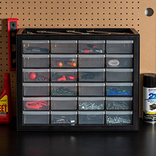 IRIS USA 24-Drawer Plastic Storage Cabinet, Teacher Toolbox, Garage, Black | Wall mountable, Stackable, Small Business Scrapbook Art Balloons Building Bricks Crafts Stickers Storage