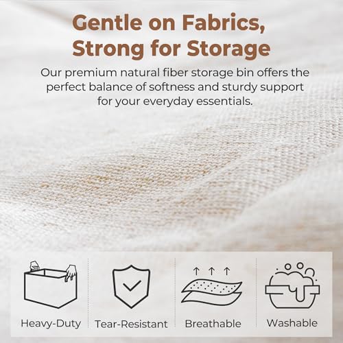StorageWorks Fabric Storage Bins, Large Storage Baskets for Shelves, Closet Organizers and Storage Bins with Metal Frame, Handles, Natural Color, 2-Pack