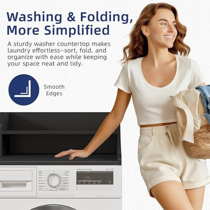2-Tier 54" Width Washer Dryer Countertop for Laundry Room Organization | Depth Laundry Countertop Organization with Edge Wooden Washer and Dryer Topper for Folding Sorting & Ironing Easy to Install