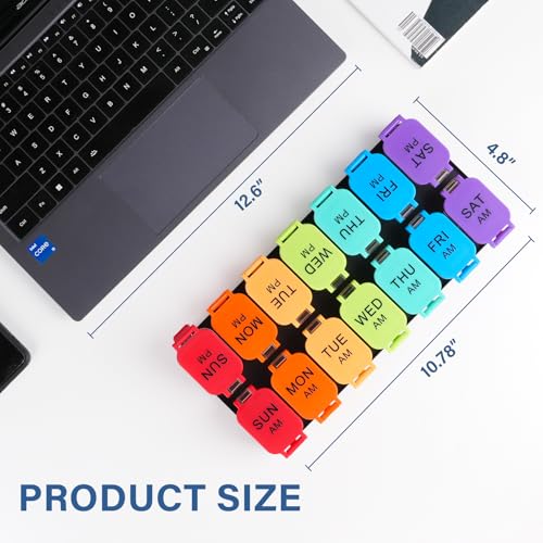 Yaklim Extra Large Weekly Pill Organizer, Detachable 7 Day AM PM Pill Box | XXL 14 Detachable AM PM Compartments；For Big Vitamins & Supplements； Easy to Open & Fill； Waterproof Seals； Easy Readability
