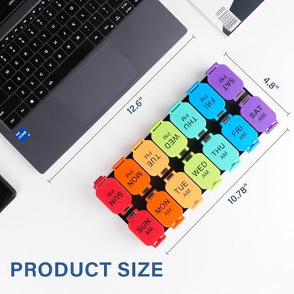Yaklim Extra Large Weekly Pill Organizer, Detachable 7 Day AM PM Pill Box | XXL 14 Detachable AM PM Compartments；For Big Vitamins & Supplements； Easy to Open & Fill； Waterproof Seals； Easy Readability