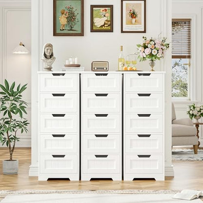 FOTOSOK Bathroom Cabinet, Bathroom Storage Cabinet with 5 Drawers, White | Narrow Bathroom Storage with Cut-Out Handles, 11.8” x 15.7” x 40.1”, Slim & Small Floor Cabinet for Laundry/Hallway