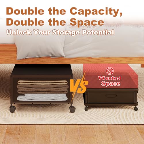 2Pack Under Bed Storage Containers, 10 inch Height,31 inch Long | Under Bed Shoe Storage,Underbed Storage with Wheels,Large Rolling under bed Clothes Storage Drawers,Lid,Dorm Tall,Black