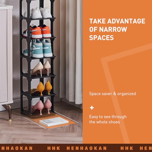 5 Tiers Vertical Shoe Rack, Narrow Free Standing Shoe Storage Organizer for Entryway and Small Closet, Stackable Shoe Holder Shelf Stability DIY, Black