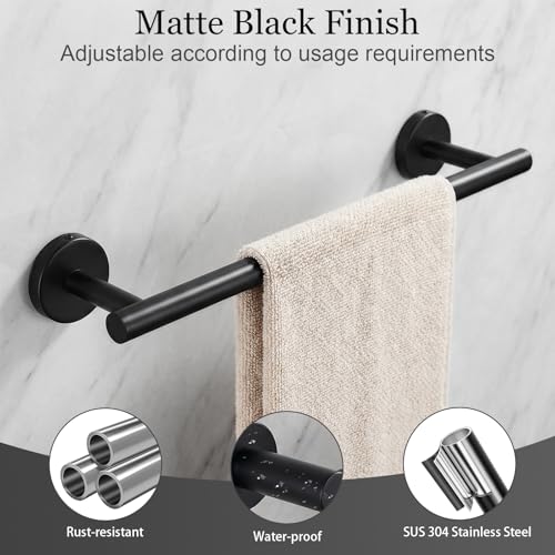 Tudoccy 10-Piece Matte Black Bathroom Hardware Set, 16in SUS304 | Wall-mounted Towel Racks, Hand Towel Holder For Bathroom Decor, Rustproof Stainless Steel Construction