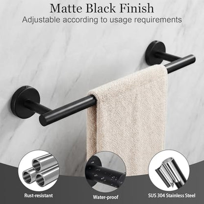 Tudoccy 10-Piece Matte Black Bathroom Hardware Set, 16in SUS304 | Wall-mounted Towel Racks, Hand Towel Holder For Bathroom Decor, Rustproof Stainless Steel Construction