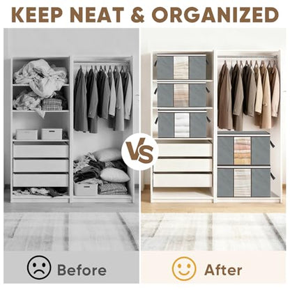 BALEINE 6 Pack Clothes Storage Bags, 16 Gallon Storage Containers with Reinforced Handle, Sturdy Zipper, Closet Organizer for Blanket, Comforter, Pillow, Bedding (Grey, 6 Pack)