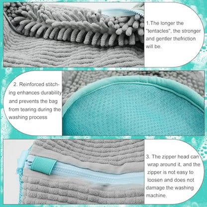 Shoe Washing Machine Bag, Laundry Shoe Bag for Washer and Dryer, Reusable Zipper Plush Sneaker Washing Machine Bag for Shoes, Gym,Tennis Shoes, Sports Delicate Gray 2pc