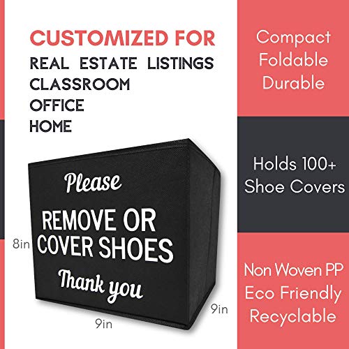 Shoe Cover Box | Disposable Shoe Bootie Holder For Realtor Listings and Open Houses | Please Cover or Remove Shoes Bin | Shoe Bootie Box (Black)