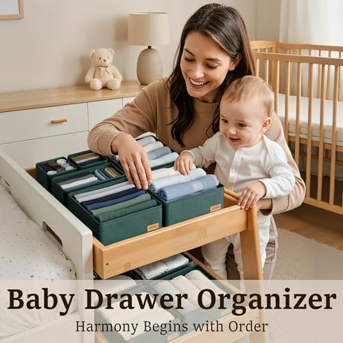 Dresser Drawer Organizer Clothes, 6 Pack Foldable Storage Boxes with Zipper, 600D Fabric, Cream, Drawer Dividers for Underwear, Socks, Baby Clothes