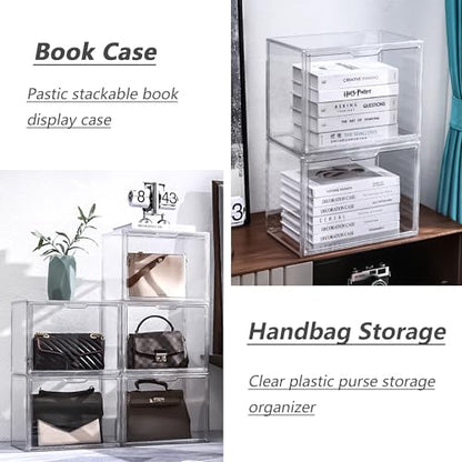 LXLXXL Clear Acrylic Display Case, Stackable Plastic Storage Bins, X-Large | Stackable Storage Bin with Magnetic Attraction Lid, XL Clear Acrylic Case, Showcase for Cosmetic, Large Figures Collectibles