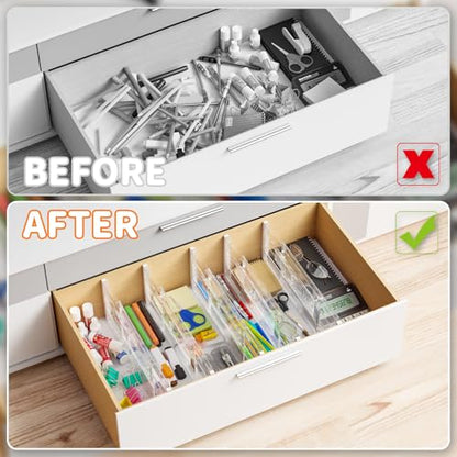 5 Pack 6 Inch Tall Acrylic Drawer Divider for Clothes-Expandable from 12.3-18''-Adjustable Dresser Deep Drawer Dividers for Baby Clothing,Underwear,Clear in Drawer Separators for Kitchen,Office