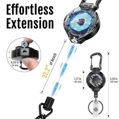 MNGARISTA Heavy Duty Retractable Keychain Lanyard Badge Reel Holder,2PK | ,Carbon Fiber,Can Hold 10+ Keys,31.5" Stainless Steel Cable, Carabiner Clip,For Security and Daily Work Use