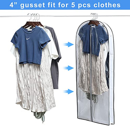 Hanging Clothes Storage with 4" Gusseted Garment Covers (Set of 6) - Clear Suit, Gown, Long Coat, Dress Protectors for Closet - 24"x 50"x 4" / 6 Pack