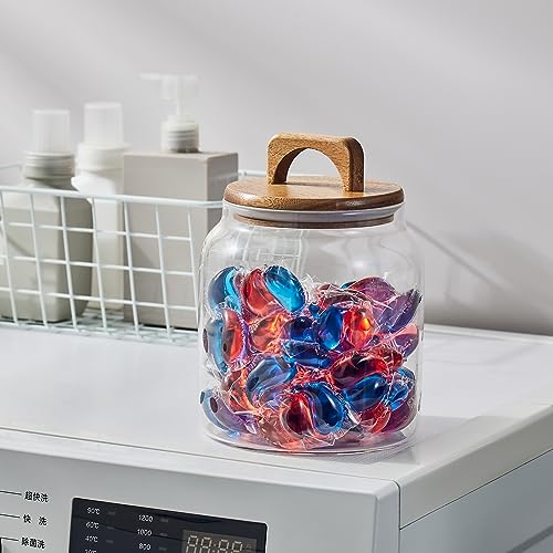 Sweejar Glass Jars for Laundry Room Organization, Half-Gallon Laundry Pods Container, Glass Food Storage Jars with Airtight Lid, 1 Pack, Hand Lid