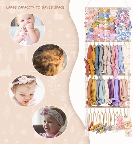 Headband Holder Bows Organizer For Girls Baby Hair Accessories Organizer | Bow Holder for Girls Hair Bows Organizer Wall Hanging Storage Baby Girl Nursery Decor Toddler Hair Accessories Organizer