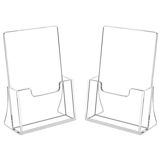 Brochure Holder 8.5 x 5.5 inches, Acrylic Flyer Holder with 2 Pack, Plastic Stands for Displaying Magazines, Pamphlets, Literature, Brochures, Booklets, Menu