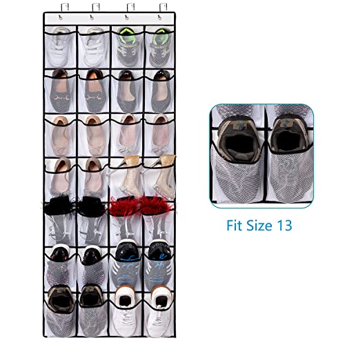 REGELETO 28 Large Pocket Over the Door Shoe Organzier, Hanging Shoe Rack for Door Large Capacity Shoe Organizer Holder with 4 Metal Hooks.