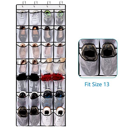 REGELETO 28 Large Pocket Over the Door Shoe Organzier, Hanging Shoe Rack for Door Large Capacity Shoe Organizer Holder with 4 Metal Hooks.