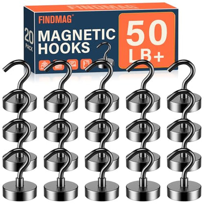 FINDMAG Magnetic Hooks for Cruise Cabins, 20 Pack 50LB+ Black Magnet Hooks | Strong Neodymium Magnets with Hooks for Hanging, Locker, Grill, Fridge, Classroom, Kitchen, Cruise Essentials 2026