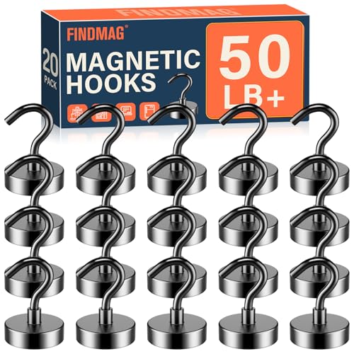 Magnetic Hooks for Cruise Cabins, 20 Pack 50LB+ Bl... (Black | Neodymium)