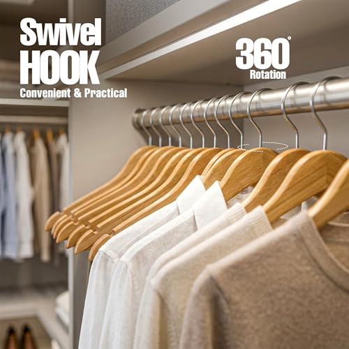 Utopia Home Wooden Hangers 20 Pack – Slim Suit Hangers Natural | 360° rotatable hook | Shoulder grooves | Durable & slim design | Ideal for suits, coats & jackets
