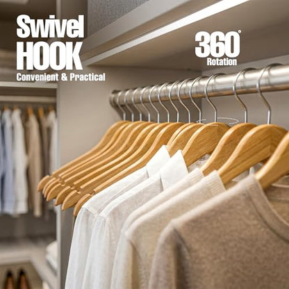 Utopia Home Wooden Hangers 20 Pack – Slim Suit Hangers Natural | 360° rotatable hook | Shoulder grooves | Durable & slim design | Ideal for suits, coats & jackets