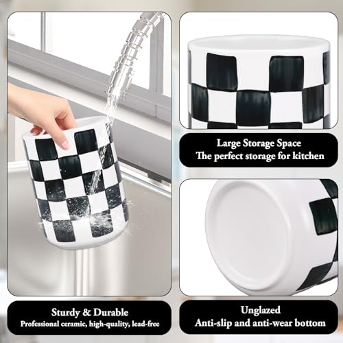Kitchen Utensil Holder 6.3 Inch Checkered Ceramic... (Black | Ceramic)